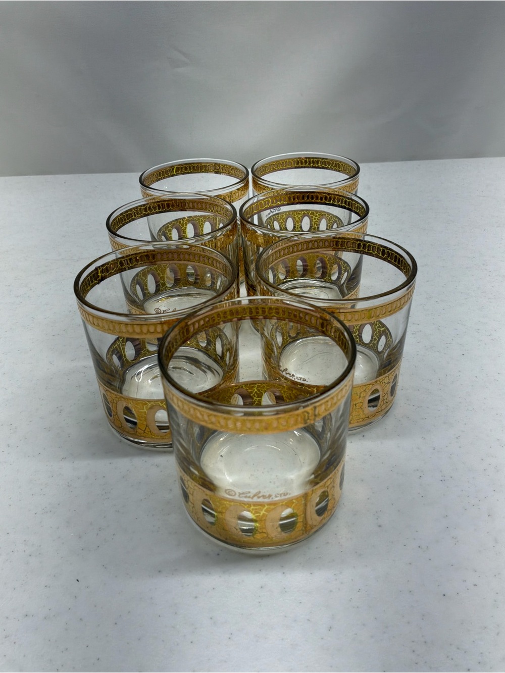 Culver Vintage MCM 22K Gold Antigua Pattern Small Old Fashioned Glasses 7
